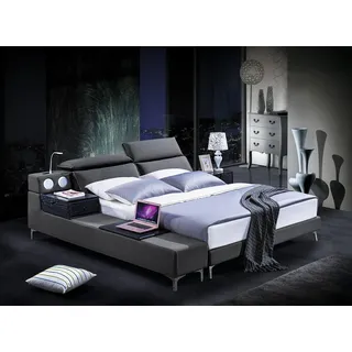 Design Doppelbett Lederbett Betten Bett Leder Polster Schlafzimmer Ehe 180x200 - Grau