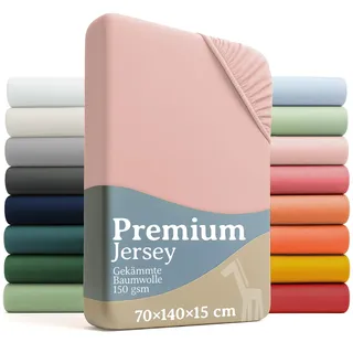 Laleni Premium Spannbettlaken 70x140x15 cm Babybett 2er Set | Oeko-TEX zertifiziertes Bettlaken 70x140 Kinderbett | Kinderbettwäsche 70x140 100% Baumwolle | Spannbettlaken 70x140 cm Baby in Rosa