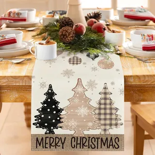 Tischläufer Weihnachten Weihnachtsdeko Tisch, Weihnachtstischläufer Tischdeko Weihnachten Modern 183 x 33 cm, Tisch Weihnachtsläufer Weihnachts Tischdekoration Weinachtsdekorationen Innen (Beige)