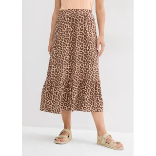 bonprix Jerseyrock mit elastischem Bund, aus Viskose, ausgestellte Passform, Midi-Länge, beige leo bedruckt