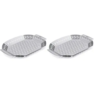 Weber Premium Grillkorb - Groß (36 x 26cm), Hitzebeständige & spülmaschinenfeste BBQ Grillschale aus Edelstahl, Ideal für Beilagen (Fleisch, Gemüse), für alle Grilltypen geeignet - Silber (6678)