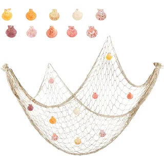 2 PCS Fischernetz Deko Groß Netz Mit Muscheln KostüM Dekoratives Dekoration Klein ZubehöR Für Fischernetze Fotowand Wanddeko Wand Strand Themen Fischnetz Nautischer Ozean Stil (1M x 2M,1.5M x 2M)