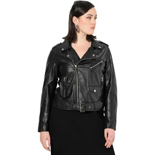 Ulla Popken Damen Lederjacke im Bikerstil Jacke, schwarz, 44