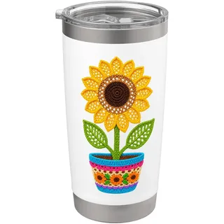 Retro Häkel-Stil Sonnenblume Blumentopf Druck Formen Mania Doppelwandiger Edelstahl-Thermobecher