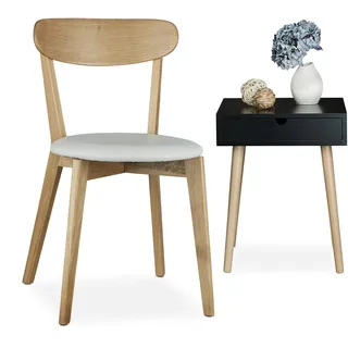 Relaxdays Stuhl Eiche, Esszimmerstuhl, mit Polster, modern, HBT: 79 x 44 x 46 cm, weiß