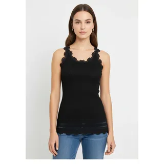Spitzentop ROSEMUNDE "Benita Silk Top Camisole", Damen, Gr. S, schwarz, Rippstrick, Obermaterial: 70% Seide, 30% Baumwolle, unifarben, schmal lang, Rundhals, Tops Spitzentop, Vintage-Spitze am Ausschnitt, feminin, Rundhalsausschnitt, Seidenmix