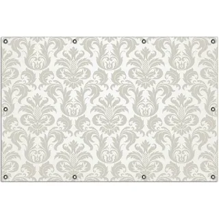 Wallario Outdoor-Poster für Garten oder Balkon, Motiv Königliche Schnörkelei in weiß und beige, in ca. 100 x 150 cm - Gelb