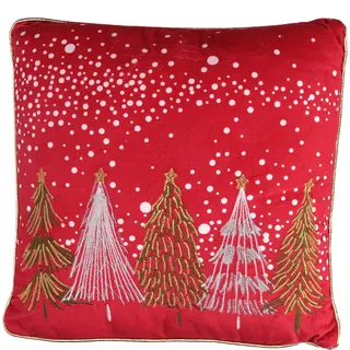 Vacchetti Giuseppe Stoffkissen mit Weihnachtsbaum-Design rot und Gold 40 x 40 cm