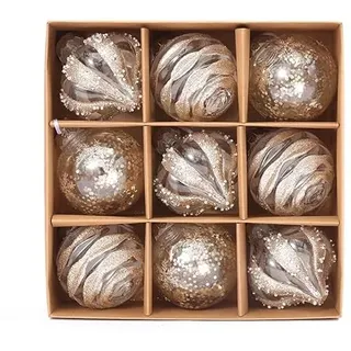Weihnachtskugeln, Champagner Weihnachtskugeln 9Pcs 8cm Weihnachtskugel Bunte Kugel Geschenk Baum Dekoration Anhänger für Weihnachtsbaum Urlaub Girlande Dekor Ornamente (Champagner)