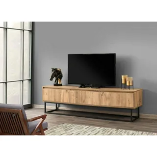 Dmora Fernsehschrank Suhail, Ständer für Wohnzimmerfernseher, Niedriges Wohnzimmer-Sideboard, TV-Ständerbasis, 180x40h50 cm, Eiche und Schwarz
