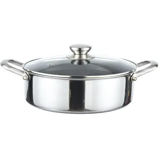 Kochtopf Ø28 cm aus Edelstahl mit Glasdeckel 3,5 L Induktion Schmortopf Bräter Antihaft Wabenstruktur Fleischtopf Suppentopf Induktionstopf Backofenfest Waben-Antihaftbeschichtung