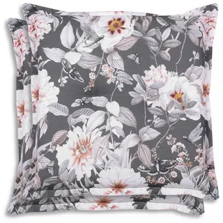 Gartensitzkissenset , Anthrazit, Grau, Weiß , Textil , 2-teilig , Blume , Füllung: Schaumstoff, Vlies , quadratisch , 50x50 cm , Oeko-Tex® Standard 100 , pflegeleicht, hochwertige Qualität, langlebig, für den Außenbereich geeignet , Gartenmöbel, Gartenpolster & Auflagen, Gartenkissen
