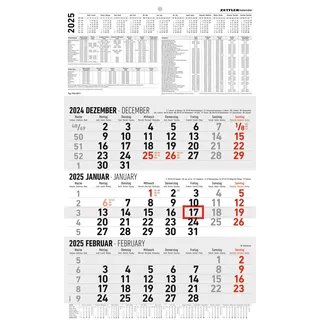 Zettler 3-Monatskalender groß 2025 - Büro-Kalender 30x48,8 cm (geöffnet) - mit Datumsschieber - Zettler - 954-0011