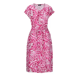 GOLDNER Sommerkleid "Leinenkleid Ethno, Halbarm" Eingrifftaschen Mit Bindegürtel und Taschen, pink, gemustert