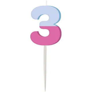 Folat 27792 Geburtstag und Party Dekoration Buntes - Kerze - Stripetastic - Zahl 3 - Partyzubehör für Kinder und Erwachsene