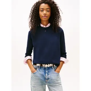 Strickpullover TOMMY JEANS "TJW ESSENTIAL CREW SWEATER EXT", Damen, Gr. 3XL, schwarz night navy, Feinstrick, Obermaterial: 100% Baumwolle, unifarben, regular fit normal, Rundhals, Rippstrickbündchen, Pullover Strickpullover