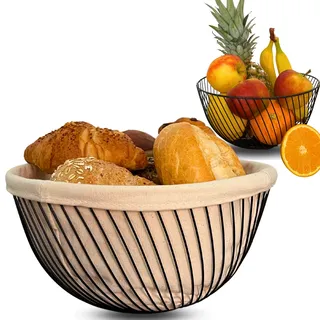 EliXito® 2 in 1 Obstkorb Brotkorb Metall - mit Einlage aus 100% Baumwolle für Brötchen & Mehr - Anti Rutsch & Kratz - Auch ideal als Organizer oder Deko Korb