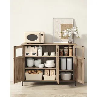 VASAGLE Sideboard, Küchenschrank, Aufbewahrungsschrank, mit Glastüren, für Wohnzimmer, Küche, Esszimmer, Stahlrahmen, Industriestil