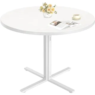 VASAGLE Esstisch rund, Esszimmertisch, klein Küchentisch für 4 Personen, Landhausstil, wasserresistente Oberfläche, 80 cm d, 74,8 cm H, für Esszimmer - Weiß