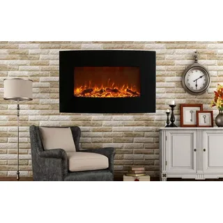 BREAKLING ElektroKamin mit Heizung 90zm - LEDs Flammeneffekt - 2000W mit 2 Leistungsstufen, Wandkamin Kaminofen - schwarz - Wandmontage