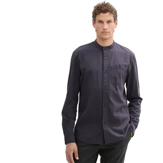 Tom Tailor Structured Langarmhemd - Navy Herringbone Structure - L