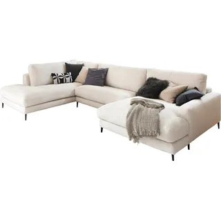 KAWOLA Sofa CARA Wohnlandschaft U-Form Cord cremeweiß Longchair rechts - Weiß