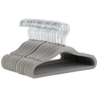 Amazon Basics Kinder-Kleiderbügel aus Samt, rutschfeste Kleiderbügel für Babys und Kleinkinder, 29 cm, 50er-Pack, Grau