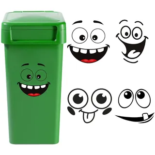 Mülltonnen Aufkleber, 4 Blatt Cartoon-Ausdrücke Aufkleber Mülltonne Karikatur Mülleimer Sticker Augen Und Mund Selbstklebende Dekorative Wandaufkleber (A)