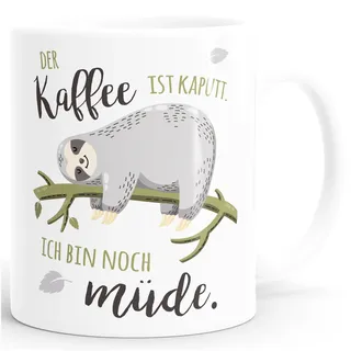 MoonWorks® Kaffee-Tasse mit Spruch Faultier Bürotasse der Kaffee ist kaputt ich bin noch müde Kaffeebecher weiß Keramik-Tasse