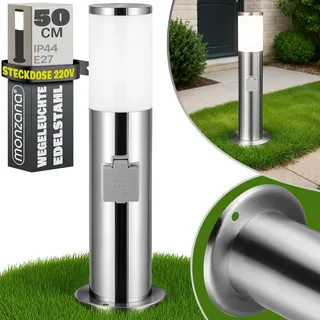 MONZANA® Außenleuchte Edelstahl 50cm E27 Fassung IP44 Wetterfest Garten Wegeleuchte Gartenleuchte Strom Beleuchtung Draußen Outdoor Terrasse Silber - Silber