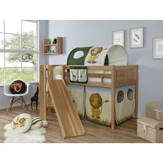 Podestbett Ekki Country 90 x 200 cm inkl. Rollrost und Matratze Buche massiv natur safari