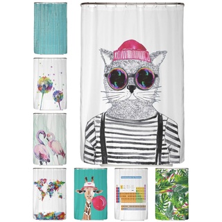 arteneur® - Hipster Katze Berlin - Anti-Schimmel Duschvorhang 120x200 - Recycelt mit Öko-Tex Standard 100 - Beschwerter Saum, Blickdicht, Wasserdicht, Waschbar, 8 Ringe & E-Book mit Reinigungs-Tipps