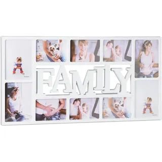 Relaxdays Bilderrahmen Familie, Fotorahmen für 10 Bilder, Collage Family zum Hinhängen, HxBxT: 36,5 x 72 x 2 cm, weiß