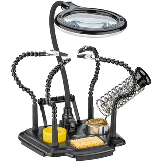 goobay Löthilfe mit 4 flexiblen Schwanenhals Armen und Krokodilklemmen, LED Lupe mit USB-C, Dritte Hand, Für Löt und Bastelarbeiten, Lötkolbenhalterung - mit Lötzinnhalter, Lötschwamm, Lötharz - 76558