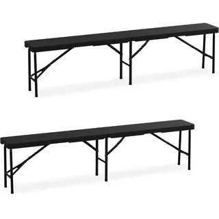 Relaxdays Bierbank 2er Set, klappbar, Kunststoff, Stahl, Campingbank, Balkon & Garten, HxBxT: 43 x 180 cm, schwarz