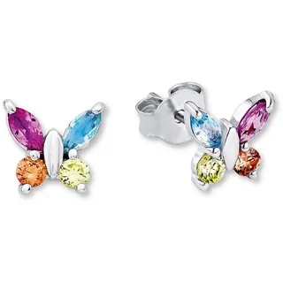 Paar Ohrstecker AMOR "Schmetterling", bunt (silberfarben, gelb, grün, pink, hellblau, gelb, grün, pink, hellblau), Ohrringe, 7mm, Silber 925 (Sterlingsilber), Paar Ohrstecker, mit Zirkonia (synth.), Glasstein