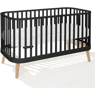 ATB MEBLE Gitterbett mit Matratze 140x70 cm - 2in1 Babybett Kinderbett umbaubar - PRINCIPAL Beistellbett Baby - Bett Baby Mitwachsend - Jugendbett - Schwarz - Schwarz