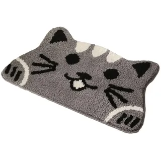 Fußmatte Katze – Süße Katzen Badematte & Eingangsmatte, weiche Badezimmer Matte als lustiger Duschteppich, Mikrofaser Katzendeko Teppich Cool, rutschfester Fußabtreter, waschbar, 40×68 cm, Graue Katze