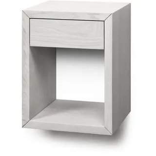 Woodek Nachttisch Hugo aus geölter Eiche und weißer Ölfinish , Weiß , Holz , Echtholz,Eiche , 30x39x30 cm , FSC 100% , Schlafzimmer, Nachtkästchen