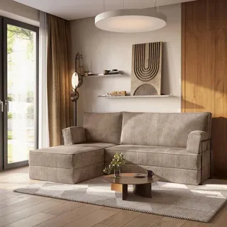masseno Eckcouch Polyester mit Schlaffunktion 2-Sitzer Beige