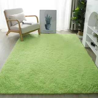 YUANWAN Hochflorteppich Langflor Teppich 180 x 230 cm Waschbar Und rutschfest Wohnzimmer Schlafzimmer Teppich Teppich Flauschig für Schlafzimmer, Wohnzimmer, Zart Grün