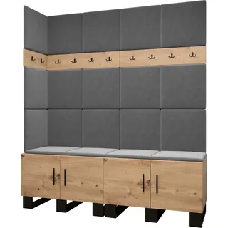 Garderobe ARTIN Set 12 mit gepolsterten Paneelen Industrial Design - Grau