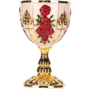 Goldener Kelch Groß, Weinglas Gold Kelch, Wein Kelch aus Metall, Weinbecher Vintage mit Verzierungen, für Kirche, Kommunion, Hochzeit, Bar und festliche Tischdekoration (Goldrute und Safranfarbe)