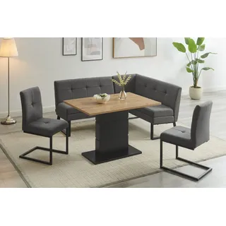 otto home »Geranie, Sitzgruppe, Eckbank inkl. Stauraum, Esstisch, 2 Freischwinger« transparent (grau,), B:180cm H:80,5cm T:61,5cm, MDF, Metall, Polyester, Sitzmöbel-Sets, Eckbankgruppe, Eckbank inkl. Stauraum wahlweise links oder rechts montierbar,