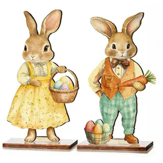 2 Stück Osterhase Deko,Ostern Hase Holz Aufsteller für Easter Draußen Osterhasen Gartenstecker Oster Innen Kaninchen Osterdekoration Outdoor Bunny Aufhängen Garten Osterdekorationen,zum Osterschmuck
