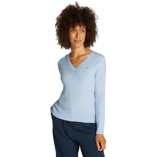 Tommy Hilfiger Damen Pullover Jersey V-Neck Strickpullover, Blau (Breezy Blue), L