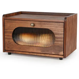 GUUSII HOME Brotkasten Holz Brotbox Küchentheke Brotaufbewahrung Zirbenholz Brot Aufbewahrungsbox Küche Brotbehälter Brot Aufbewahren mit Magnetisch Acryltür Bread Box Bin 36.5x23.5x22cm(Braun)