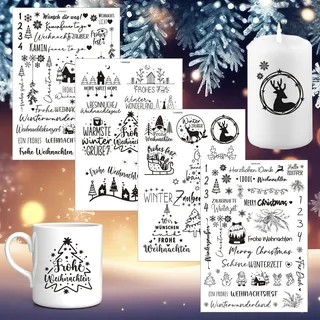 4 Stück Kerzentattoos Weihnachten, Kerzen Tattoo Aufkleber Weihnachten, Wasserschiebefolie Kerzen für Adventskerzen, DIY Kerzenaufkleber Advent - Weihnachtsmotive für Tassen, Keramik, Glas Dekoration