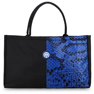 Inter Unisex Borsa Da Spiaggia in Tela Con Pattern 55x34 cm Strandtasche Biscione-Muster, Sommertasche aus Segeltuch, Reisetasche, Fans – offizielles Produkt, Schwarz-Himmelblau