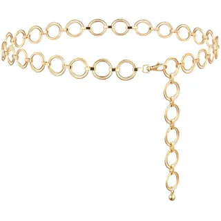 Alaoo Metall Kettengürtel, Damen Gürtel, Western-Cowgirl-Kleidergürtel, Metall-O-Ring-Kettengürtel, Silber Verstellbare Taillenkette Hüftkette für Kleider und Jeans (E)